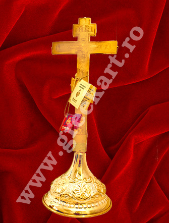 Cruce ruseasca gravata cu postament, aurita detasabila