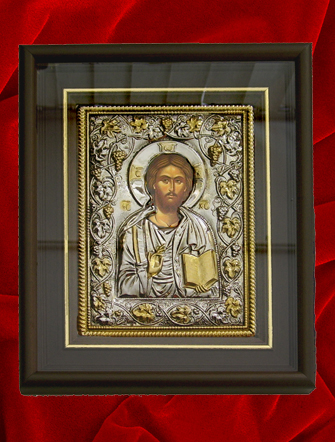 Iisus Hristos, icoana argintata cu rama si geam